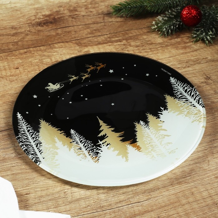 Новый год. Тарелка стеклянная «Новогодняя ночь», 20 см Новый год. Тарелка стеклянная «Новогодняя ночь», 20 см