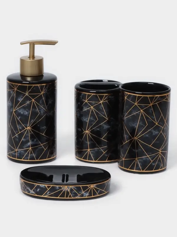 Аксессуары для ванной &laquo;Лофт&raquo;, 4 предмета, дозатор 250 мл, мыльница, 2 стакана, чёрные