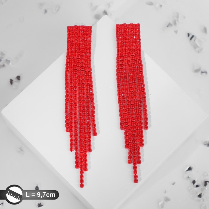 Серьги висячие со стразами «Маскарад» ступенька, цвет красный, 9,7см Серьги висячие со стразами «Маскарад» ступенька, цвет красный, 9,7см