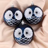 Ёлочные игрушки &laquo;Милая совушка&raquo;, шары новогодние, набор 3 шт., d=8 см, синий