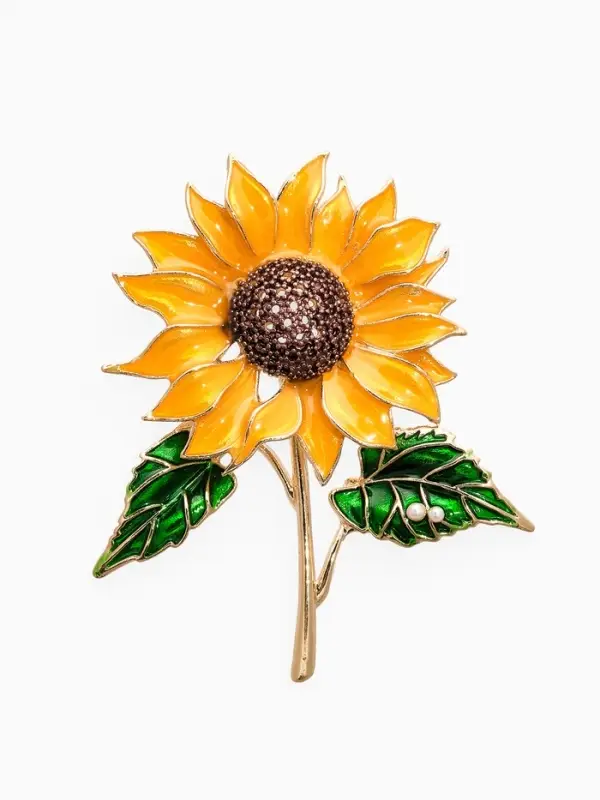 Брошь "Цветок Подсолнуха", цвет жёлто-зелёный в золоте