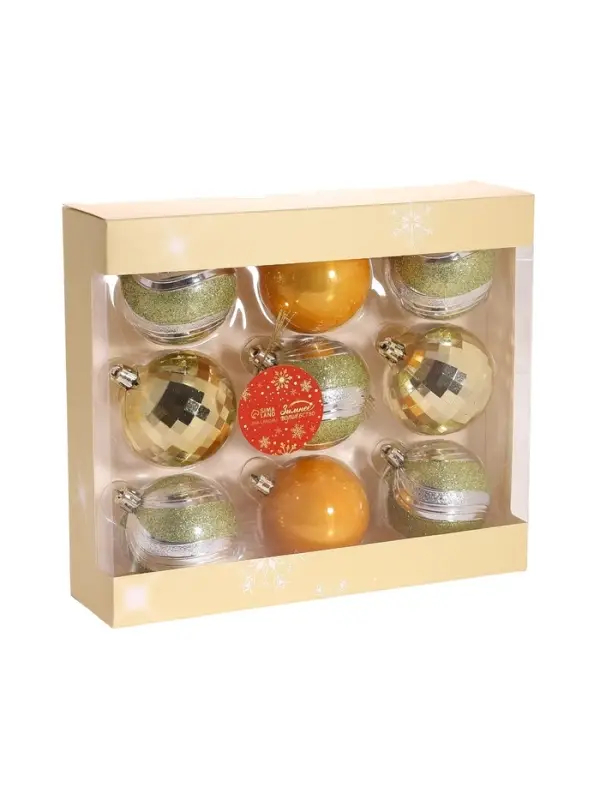 Ёлочные игрушки &laquo;Адель&raquo; диско, шары новогодние, d=6 см, набор 9 шт., зелёный/золото