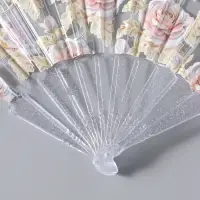 Веер складной пластик &laquo;Кремовые розы&raquo;, блеск, 23 см