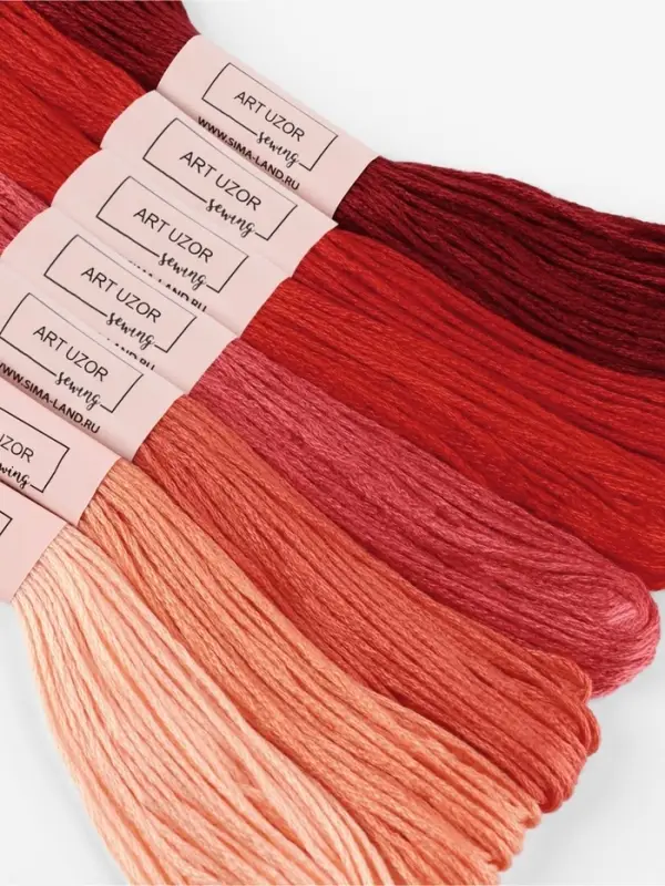 Нитки мулине, 8&plusmn;1 м, набор 7 шт., красные