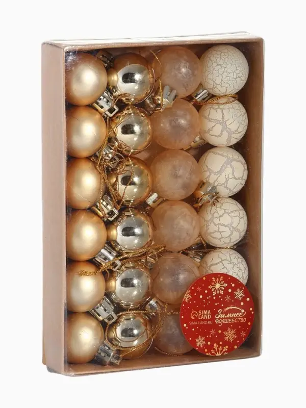 Ёлочные игрушки &laquo;Традиция&raquo;, шары новогодние, d=3 см, набор 24 шт., золотистый/белый