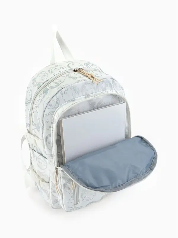 Рюкзак школьный на молнии, с карманами, с принтом, размер 29&times;11&times;40 см, белый