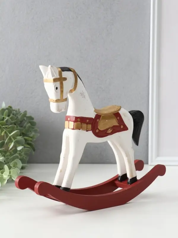 Фигура дерево «Лошадка-качалка», белая с золотым седлом, 26×6.5×22.5 см