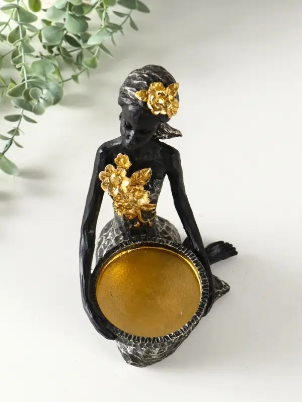 Подсвечник полистоун Подсвечник полистоун "Африканка в косынке с цветами" чёрный d=8 см 14х11,5х24,5 см