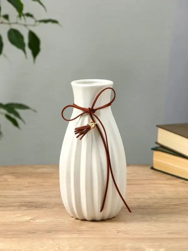 Ваза керамика настольная Ваза керамика настольная "Шерон" зауженная шнур, 19,5х8,5х6 см, белый