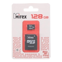 Карта памяти Mirex microSD, 128 Гб, SDXC, UHS-I, класс 10, с адаптером SD