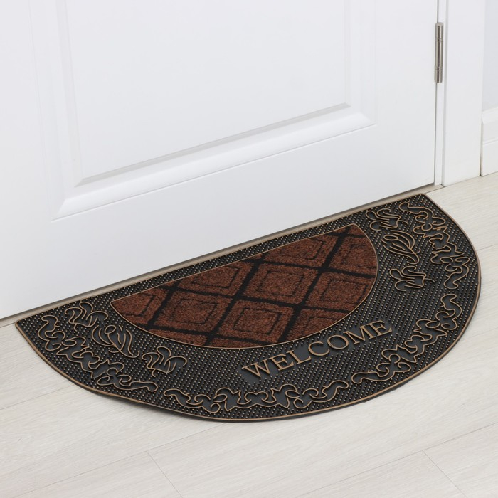 Коврик придверный полукруглый Доляна «Welcome узорный», 45×74 см Коврик придверный полукруглый Доляна «Welcome узорный», 45×74 см