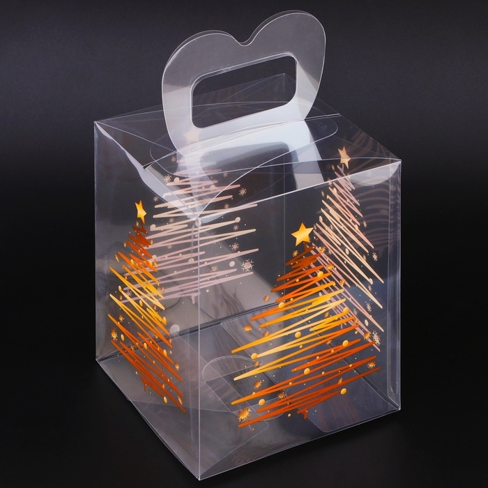 Новый год. Коробка подарочная новогодняя складная ПВХ Новый год. Коробка подарочная новогодняя складная ПВХ "Ёлочка" 12 х 12 х 15 см.