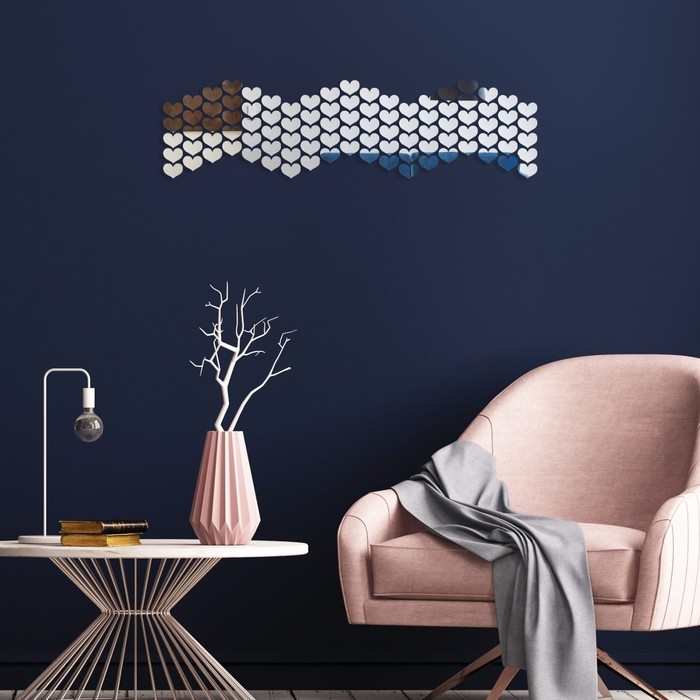 Наклейки интерьерные Наклейки интерьерные "Сердца", зеркальные, декор на стену, 100 эл, размер эл 2 х 2.5 см