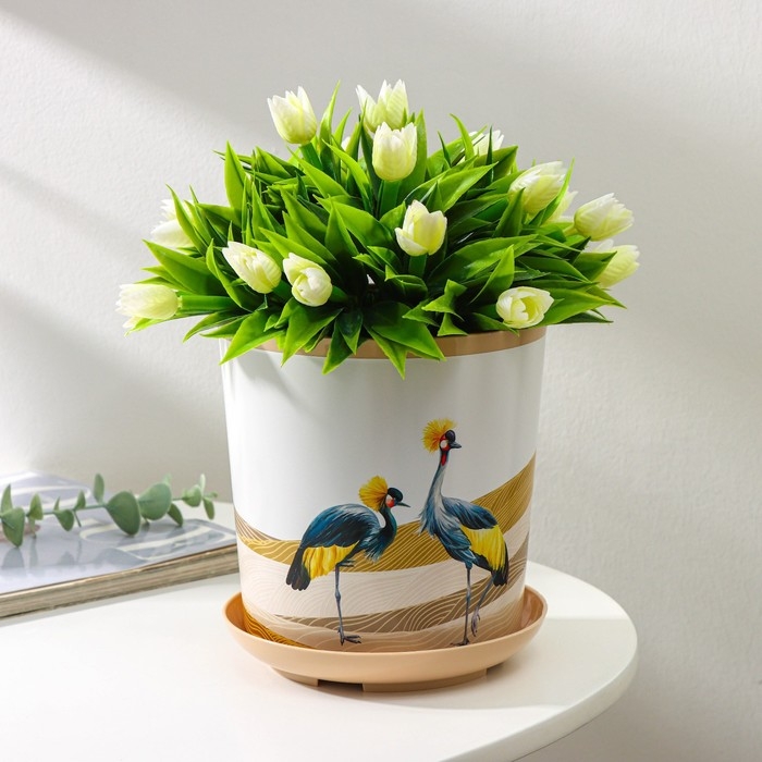 Горшок для цветов с поддоном Доляна «Каракум. Венценосный журавль», 1,6 л, d=14 см, h=15,5 см, цвет бежевый Горшок для цветов с поддоном Доляна «Каракум. Венценосный журавль», 1,6 л, d=14 см, h=15,5 см, цвет бежевый