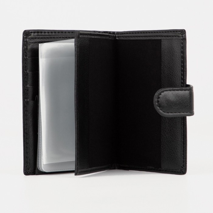 Портмоне мужское на кнопке, 3 в 1, для автодокументов и паспорта, 2 отдела, для карт, для монет, цвет чёрный Портмоне мужское на кнопке, 3 в 1, для автодокументов и паспорта, 2 отдела, для карт, для монет, цвет чёрный