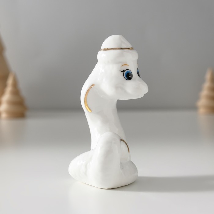 Сувенир керамика Сувенир керамика "Белая кобра в новогоднем колпаке" с золотом 4х5,5х8,5 см