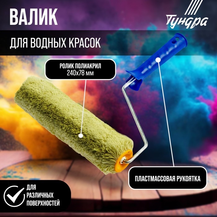 Валик ТУНДРА, полиакрил, 240 мм, рукоятка d=6 мм, D=42 мм, ворс 18 мм Валик ТУНДРА, полиакрил, 240 мм, рукоятка d=6 мм, D=42 мм, ворс 18 мм