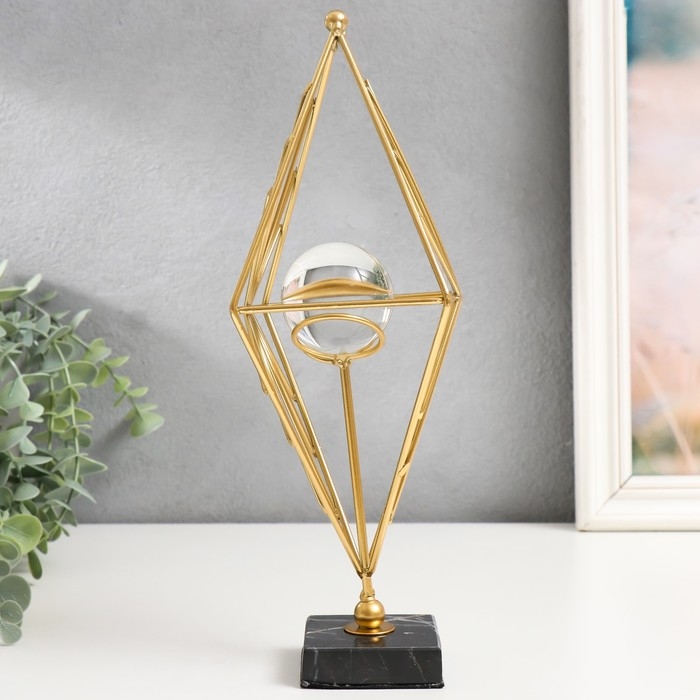Сувенир интерьерный металл, стекло  Сувенир интерьерный металл, стекло "Геометрический ромб" золото 28х13х13 см