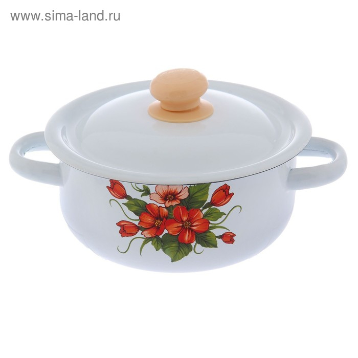 Кастрюля эмалированная 1,5 л, декор МИКС, цвет белый Кастрюля эмалированная 1,5 л, декор МИКС, цвет белый