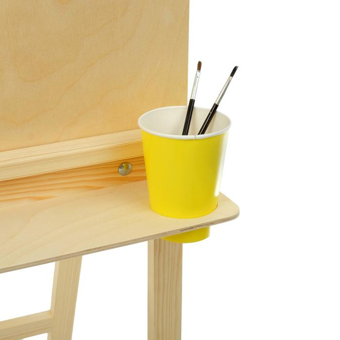 Мольберт тип «Хлопушка», 120 х 60 х 65 см, планшет 60 х 60 см, полка с двумя подстаканниками, неокрашенное дерево, Calligrata Мольберт тип «Хлопушка», 120 х 60 х 65 см, планшет 60 х 60 см, полка с двумя подстаканниками, неокрашенное дерево, Calligrata