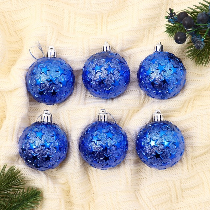 Набор шаров пластик d-6 см, 6 шт Набор шаров пластик d-6 см, 6 шт "Звёздная ночь" синий