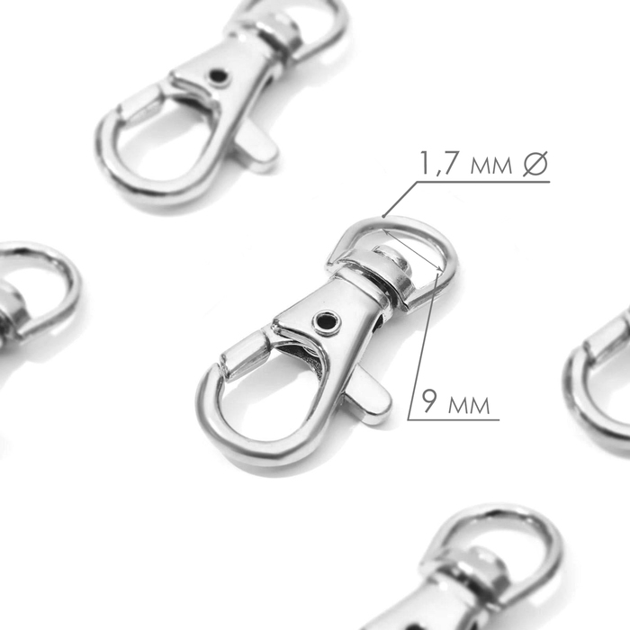 Карабин металлический, 37 × 12 мм / 9 × 1,7 мм, 10 шт, цвет серебряный Карабин металлический, 37 × 12 мм / 9 × 1,7 мм, 10 шт, цвет серебряный