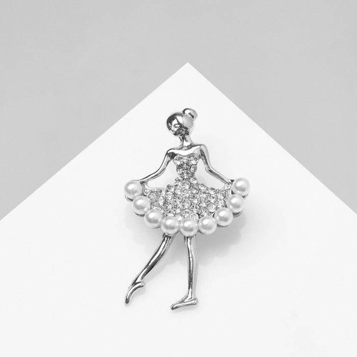 Брошь «Балеринка» , цвет белый в серебре
