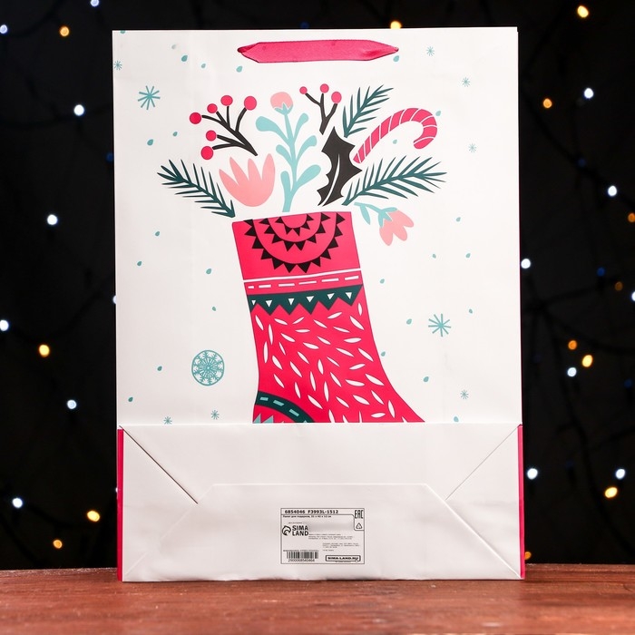Новый год. Пакет ламинированный «Праздничный носок» 32 х 12 х 42 см