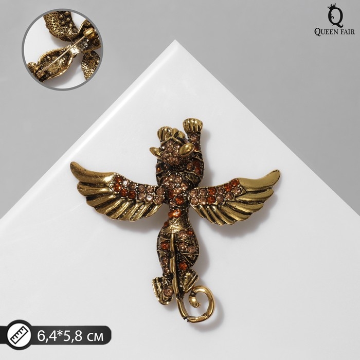 Брошь «Мантикора», цвет бежево-коричневый в чернёном золоте Брошь «Мантикора», цвет бежево-коричневый в чернёном золоте