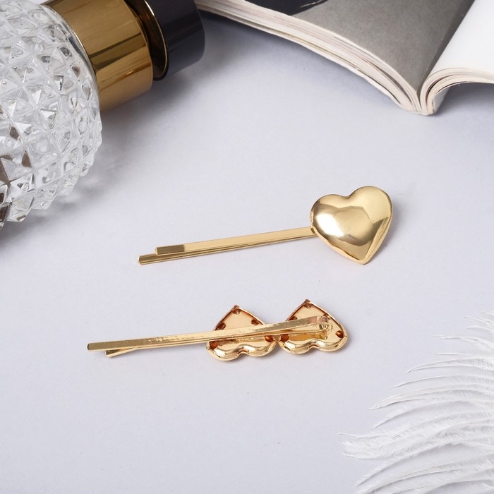 Невидимка для волос  Невидимка для волос "Либерти" (набор 2 шт) сердца, 6 см, золото