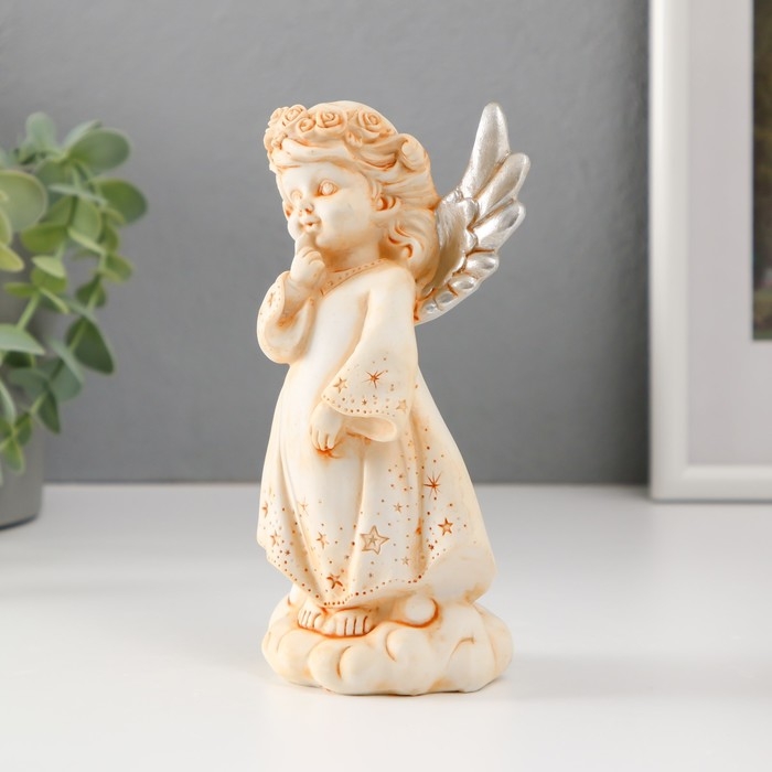 Сувенир полистоун  Сувенир полистоун "Ангел в звёздном платье и венке с серебристыми крыльями" МИКС 15,3 см