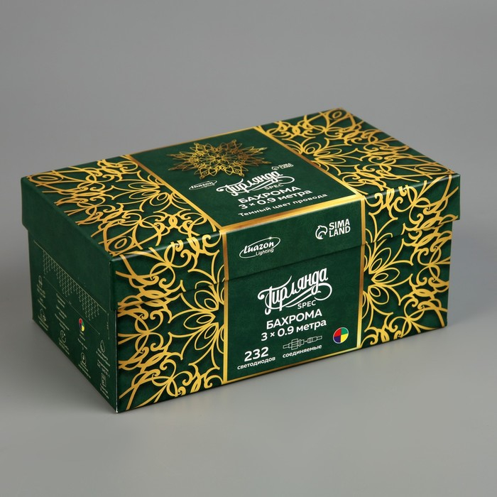 Гирлянда «Бахрома» 3 × 0.9 м, IP44, УМС, тёмная нить, 232 LED, свечение мульти, 220 В