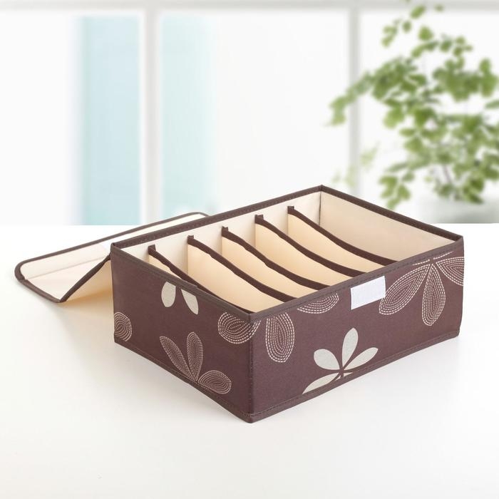 Набор органайзеров для хранения белья с крышкой «Листочки», 3 шт, 32×24×12 см, цвет коричневый Набор органайзеров для хранения белья с крышкой «Листочки», 3 шт, 32×24×12 см, цвет коричневый