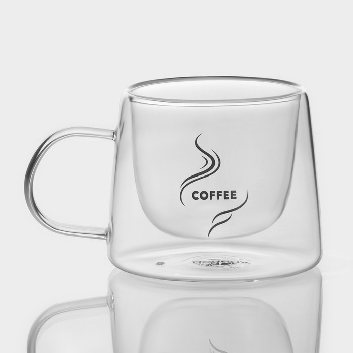 Набор стеклянных кружек с двойными стенками Доляна «Кофе», 200 мл, 13×9,5×8 см, 2 шт Набор стеклянных кружек с двойными стенками Доляна «Кофе», 200 мл, 13×9,5×8 см, 2 шт