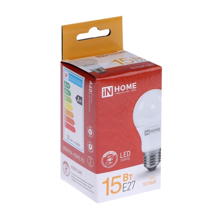 Лампа светодиодная IN HOME LED-A60-VC, Е27, 15 Вт, 230 В, 3000 К, 1350 Лм Лампа светодиодная IN HOME LED-A60-VC, Е27, 15 Вт, 230 В, 3000 К, 1350 Лм