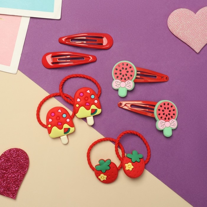 Набор для волос Набор для волос "Ванилька" (4 резинки, 4 невидимки) карамельки арбуз, красный