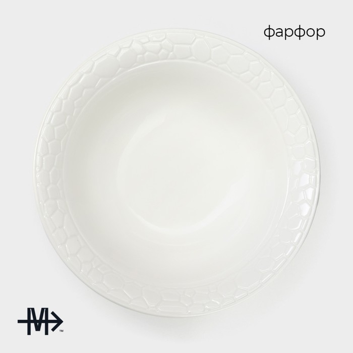 Тарелка глубокая фарфоровая Magistro «Rodos», 650 мл, 18×6 см, цвет белый Тарелка глубокая фарфоровая Magistro «Rodos», 650 мл, 18×6 см, цвет белый