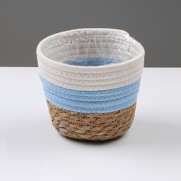 Кашпо плетеное  Кашпо плетеное "Намибия", 15,5х15,5х13,5 см, натуральный, голубой, белый