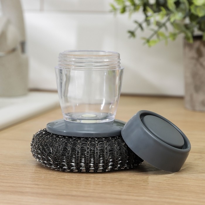 Щётка для мытья посуды, с дозатором для моющего средства, металлическая губка Щётка для мытья посуды, с дозатором для моющего средства, металлическая губка