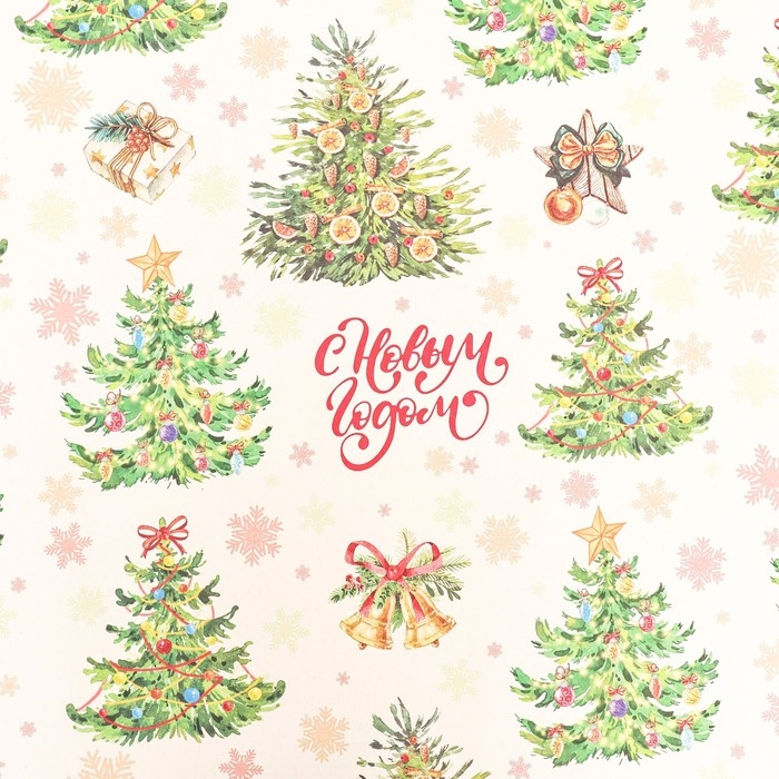 Новый год. Бумага упаковочная новогодняя крафт белый Новый год. Бумага упаковочная новогодняя крафт белый " Лес", 70 х 100 см.