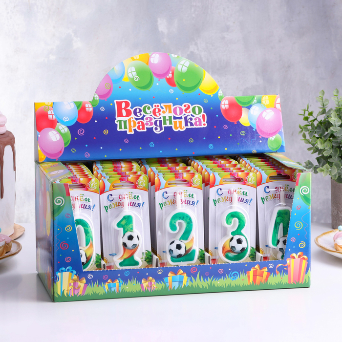 Шоу-бокс со свечами для торта цифры  Шоу-бокс со свечами для торта цифры "Футбол", 10, 2 см, 50 штук