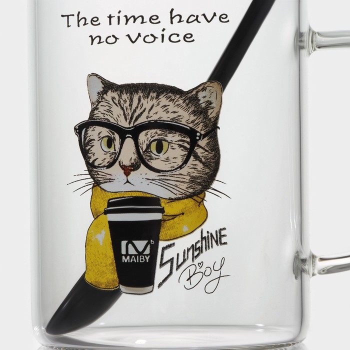 Кружка стеклянная с керамической крышкой и ложкой «Хипстер», 450 мл, рисунок МИКС Кружка стеклянная с керамической крышкой и ложкой «Хипстер», 450 мл, рисунок МИКС