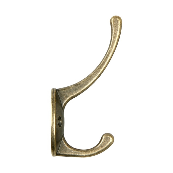 Крючок мебельный ТУНДРА TKD008, двухрожковый, бронза