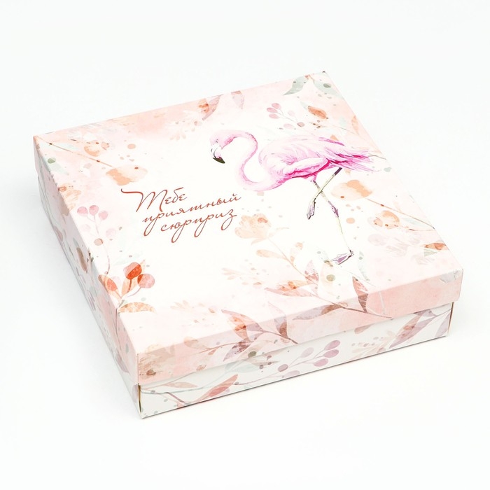 Коробка складная, Коробка складная, "Фламинго" 23 х 23 х 6,5 см