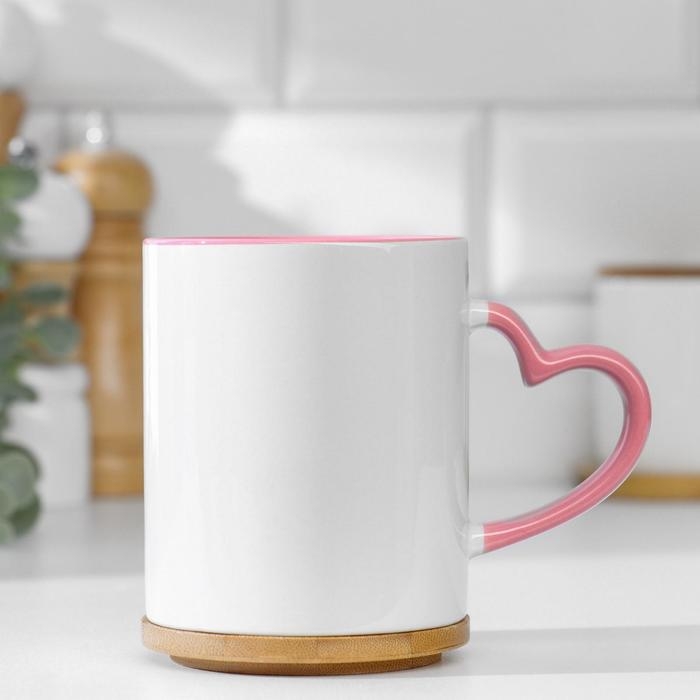 Кружка под сублимацию, с фигурной ручкой Кружка под сублимацию, с фигурной ручкой "Сердце" розовая внутри и ручка стандарт 320мл