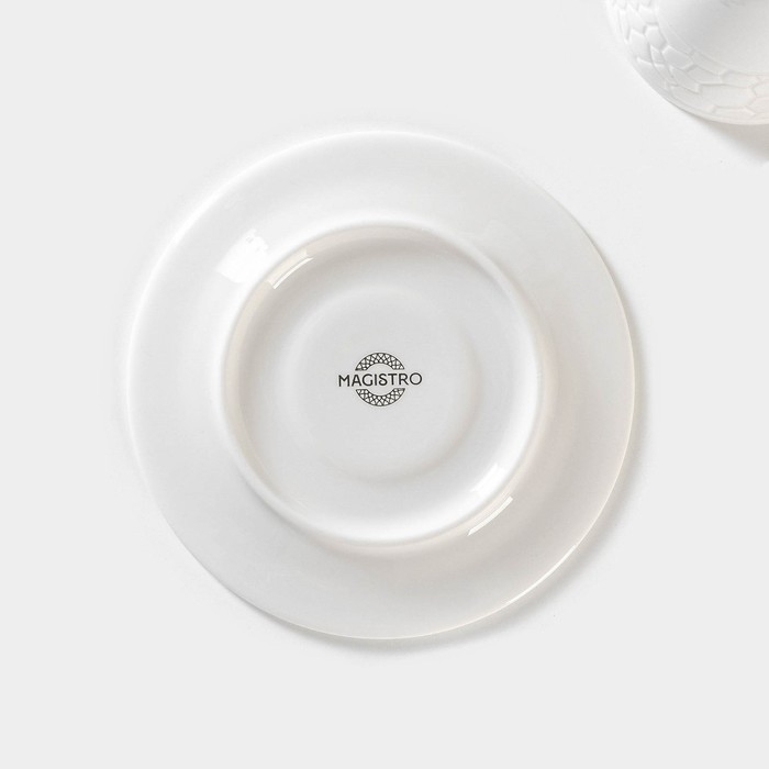 Чайная пара фарфоровая Magistro Rodos, 2 предмета: чашка 220 мл, блюдце d=15 см, цвет белый Чайная пара фарфоровая Magistro Rodos, 2 предмета: чашка 220 мл, блюдце d=15 см, цвет белый