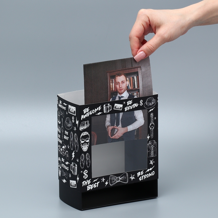 Коробка-фоторамка подарочная складная, упаковка, «Мужская», 14 х 14 х 8 см