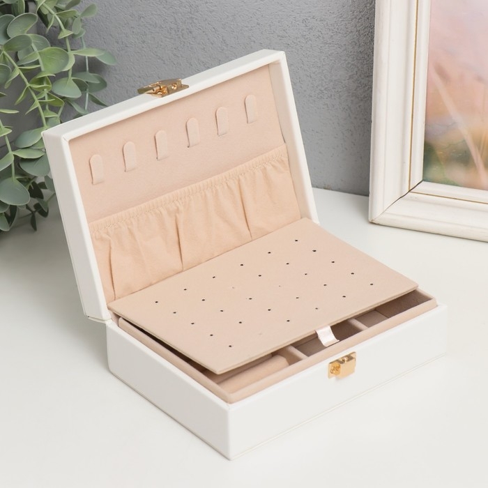 Шкатулка кожзам для украшений  Шкатулка кожзам для украшений "Матовая гладь. Прямоугольная" белая 16х11,5х5,5 см