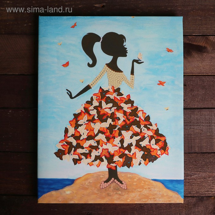 Мозаика из пайеток на холсте «Девочка с бабочками» Мозаика из пайеток на холсте «Девочка с бабочками»