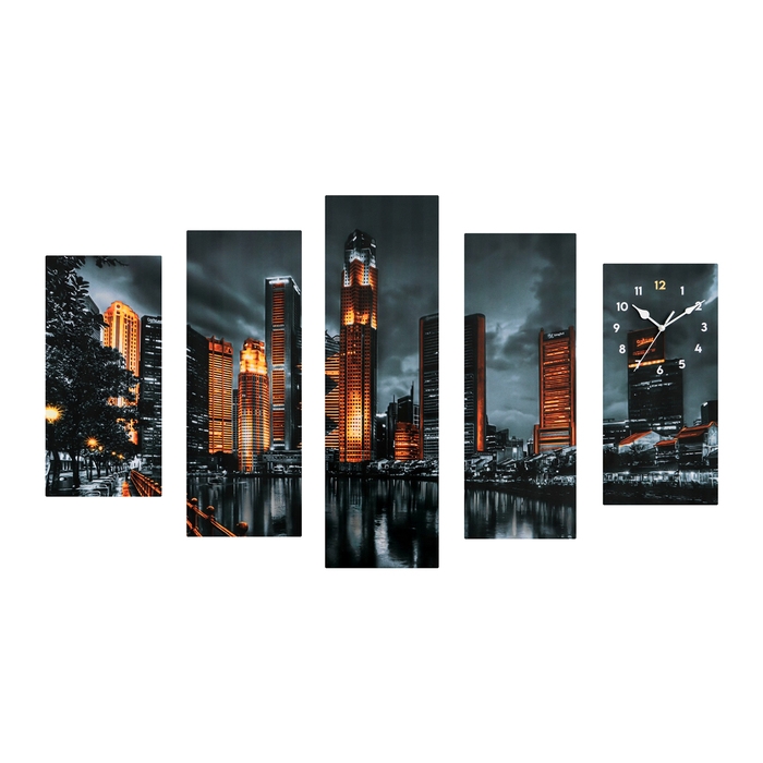 Часы-картина настенные модульные  Часы-картина настенные модульные "Город", бесшумные, 80 х 140 см